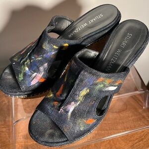 Stuart Weitzman Denim Hand Painted Mules